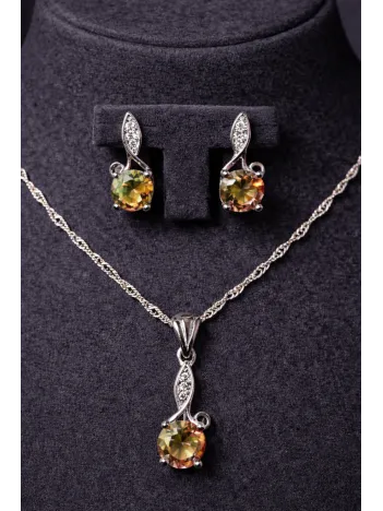 Kadın Gümüş Kolye Küpe Set - Işıltılı Mini Aura Zultanit Taşlı Kadın Gümüş Set