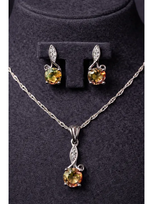 Kadın Gümüş Kolye Küpe Set - Işıltılı Mini Aura Zultanit Taşlı Kadın Gümüş Set