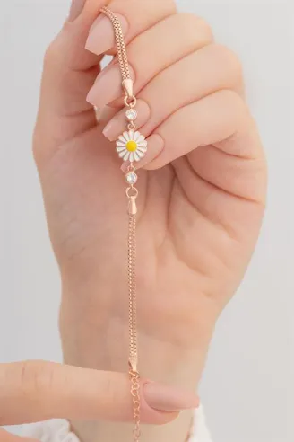 Papatya Kadın Gümüş Bileklik Zirkon Taşlı Rose