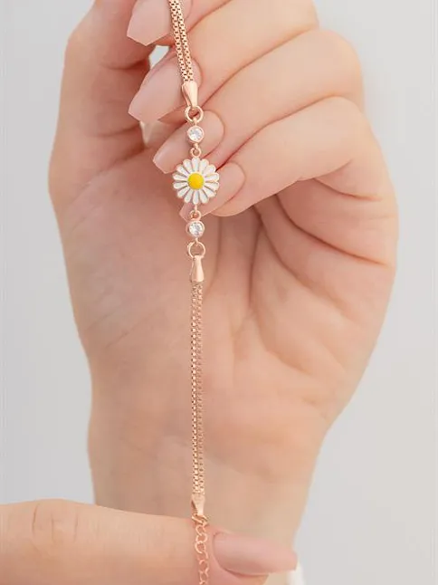 Papatya Kadın Gümüş Bileklik Zirkon Taşlı Rose