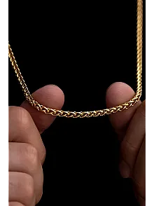 18 Ayar Gerçek Altın Kaplama - Spiga Model Çelik Kolye - Erkek Kolye