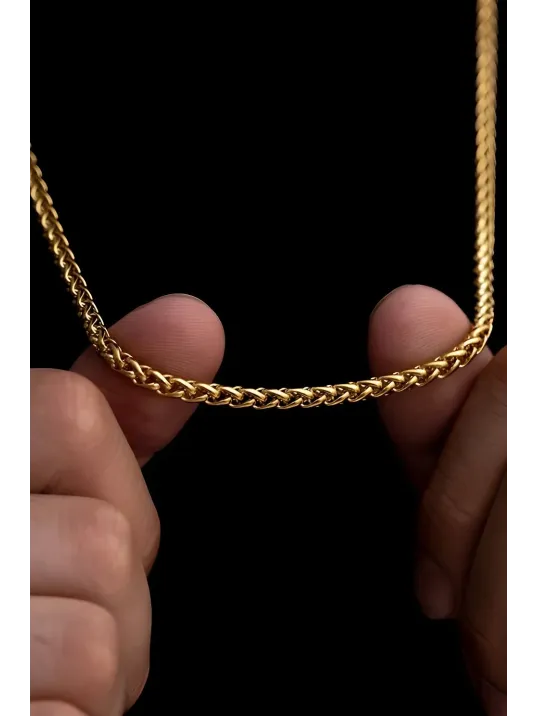 18 Ayar Gerçek Altın Kaplama - Spiga Model Çelik Kolye - Erkek Kolye 18 Ayar Gerçek Altın Kaplama - Spiga Model Çelik Kolye - Erkek Kolye