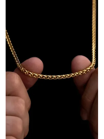 18 Ayar Gerçek Altın Kaplama - Spiga Model Çelik Kolye - Erkek Kolye