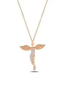 Zirkon Taşlı Rose Melek Model Kadın Gümüş Kolye GKLMLKM1DEL-ROS