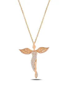 Zirkon Taşlı Rose Melek Model Kadın Gümüş Kolye GKLMLKM1DEL-ROS
