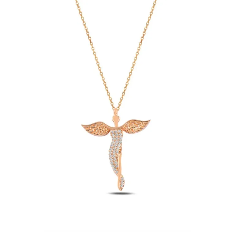 Zirkon Taşlı Rose Melek Model Kadın Gümüş Kolye GKLMLKM1DEL-ROS Zirkon Taşlı Rose Melek Model Kadın Gümüş Kolye GKLMLKM1DEL-ROS