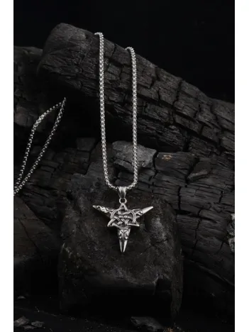 Üçgen Yıldız Sembol Erkek Çelik Zincir Kolye CKLUCGNYLDZ-GMS