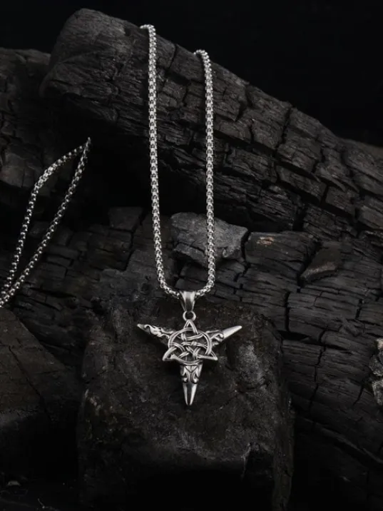 Üçgen Yıldız Sembol Erkek Çelik Zincir Kolye CKLUCGNYLDZ-GMS