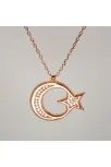 Gümüş Bayan Rose Ay Yıldız Bayrak Kolye