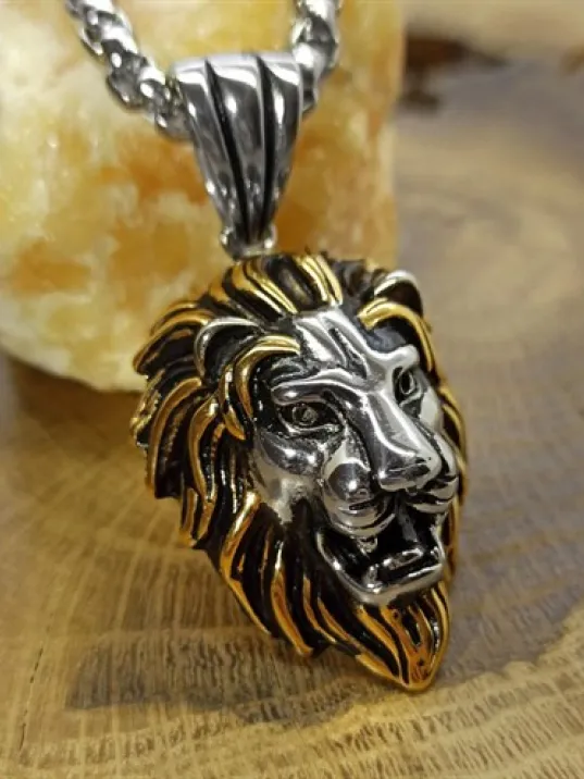 Sarı Yeleli Aslan Başı Figürlü Paslanmaz Çelik Kolye CKLSARASLAN-BYZ Sarı Yeleli Aslan Başı Figürlü Paslanmaz Çelik Kolye CKLSARASLAN-BYZ