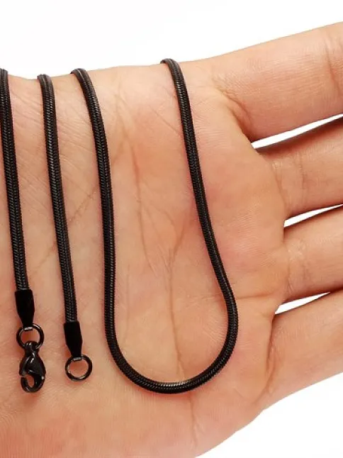 Siyah Yassı Model Snake Yılan Erkek Kolye Zincir