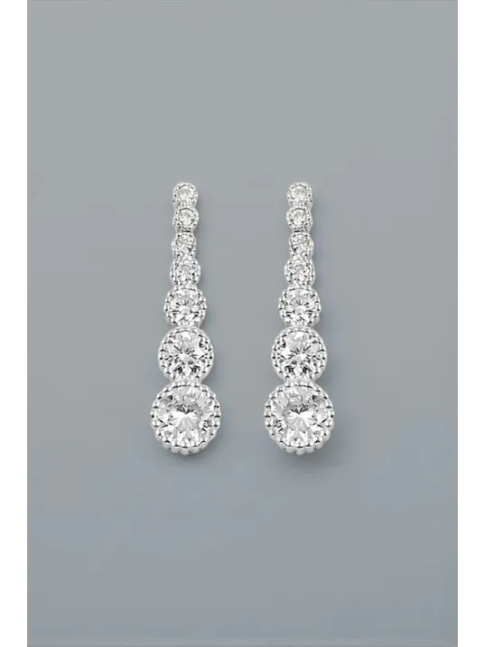 Parla Model Zirkon Taşlı Gümüş Su Yolu Kadın Küpe