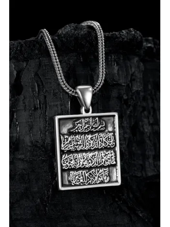 Erkek Gümüş Kolye - Nazar Duası Kare Model Erkek Gümüş Kolye