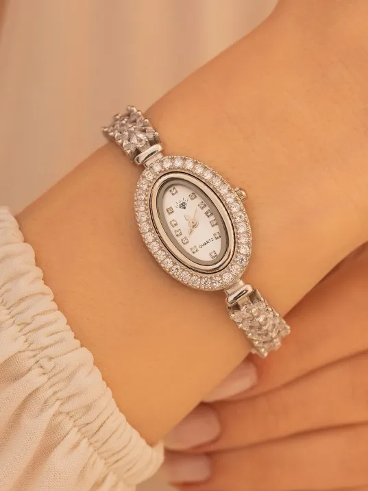 Kadın Gümüş Saat - Gelin Saati - Zirkon Taşlı Yaprak Desen Kordon 925 Ayar Gümüş Kadın Saat Kadın Gümüş Saat - Gelin Saati - Zirkon Taşlı Yaprak Desen Kordon 925 Ayar Gümüş Kadın Saat