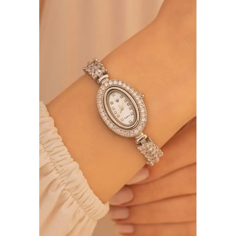 Kadın Gümüş Saat - Gelin Saati - Zirkon Taşlı Yaprak Desen Kordon 925 Ayar Gümüş Kadın Saat Kadın Gümüş Saat - Gelin Saati - Zirkon Taşlı Yaprak Desen Kordon 925 Ayar Gümüş Kadın Saat