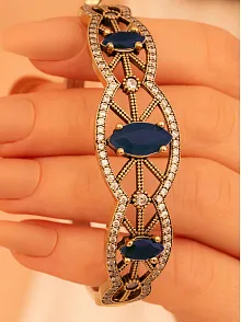 Kadın Gümüş Bileklik - Safir Ve Zirkon Taşlı Otantik Gümüş Kelepçe Bileklik