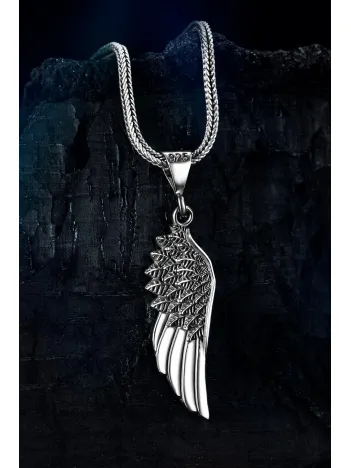 Erkek Gümüş Kolye - Tek Kanat Motifli Tilki Kuyruğu Zincir Erkek Gümüş Kolye