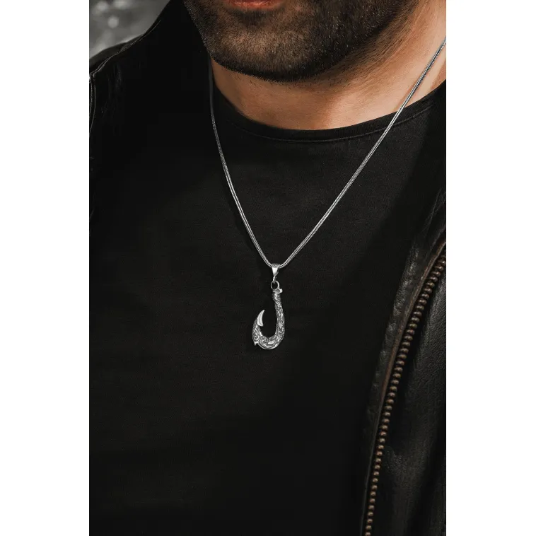 Erkek Gümüş Kolye - Balıkçı Olta Kanca Motifli Tilki Kuyruğu Zincir Erkek Gümüş Kolye Erkek Gümüş Kolye - Balıkçı Olta Kanca Motifli Tilki Kuyruğu Zincir Erkek Gümüş Kolye