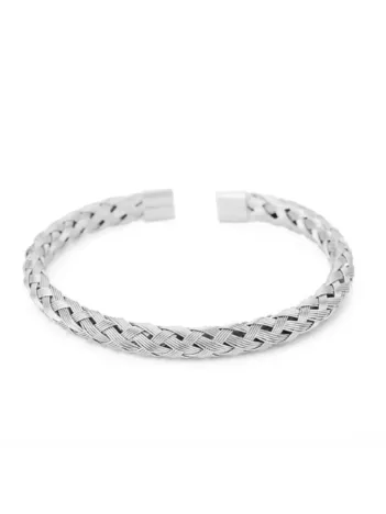 Erkek Çelik Bileklik - Beyaz Hasır Modern Örgü Tasarım Erkek Bileklik
