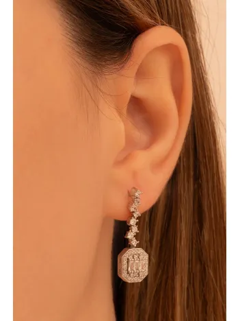 Kadın Gümüş Küpe - Nevrez Baget Taşlı Zirkon Süslemeli Kadın Küpe