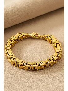 Erkek Çelik Bileklik - 8mm Kral Model Altın Kaplama Çelik Bileklik Erkek Çelik Bileklik - 8mm Kral Model Altın Kaplama Çelik Bileklik