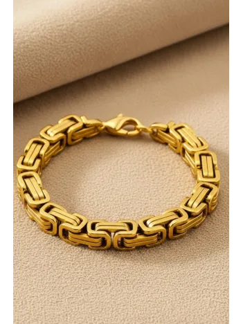 Erkek Çelik Bileklik - 8mm Kral Model Altın Kaplama Çelik Bileklik Erkek Çelik Bileklik - 8mm Kral Model Altın Kaplama Çelik Bileklik