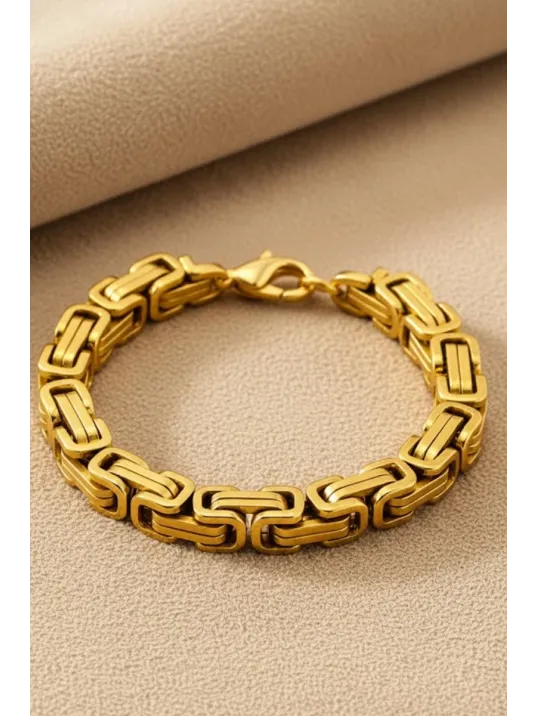 Erkek Çelik Bileklik - 8mm Kral Model Altın Kaplama Çelik Bileklik