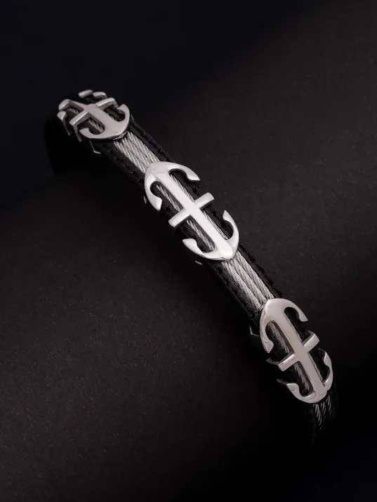 Erkek Çelik Bileklik - Çelik Çapa Desenli 3 Sıra Erkek Bileklik