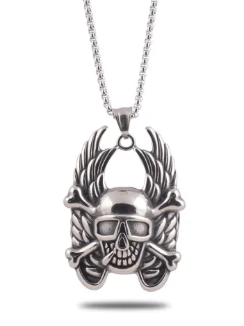 Ottoman Çelik Melek Kanatlı Kuru Kafa Model Erkek Kolye CKL120OKUCU-GMS Ottoman Çelik Melek Kanatlı Kuru Kafa Model Erkek Kolye CKL120OKUCU-GMS