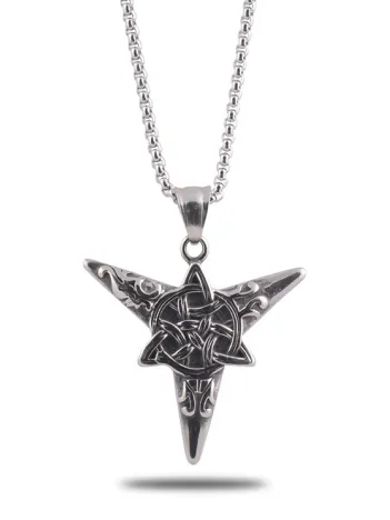 Üçgen Yıldız Sembol Erkek Çelik Zincir Kolye CKLUCGNYLDZ-GMS