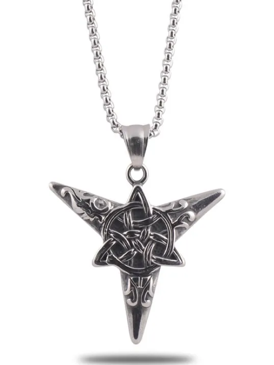 Üçgen Yıldız Sembol Erkek Çelik Zincir Kolye CKLUCGNYLDZ-GMS