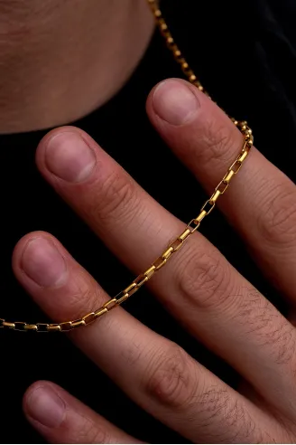 Erkek Çelik Kolye - Altın Kaplama Halka Model Paslanmaz Çelik Kolye
