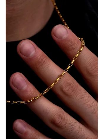 Erkek Çelik Kolye - Altın Kaplama Halka Model Paslanmaz Çelik Kolye