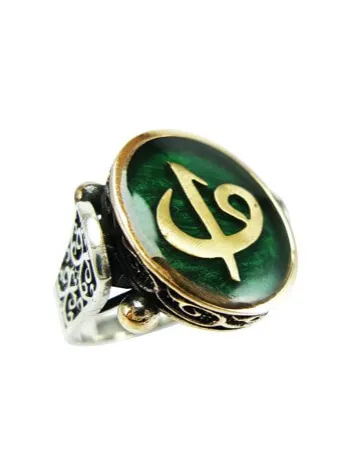 ELİF VAV YEŞİL MİNELİ GÜMÜŞ ERKEK YÜZÜK YZK79