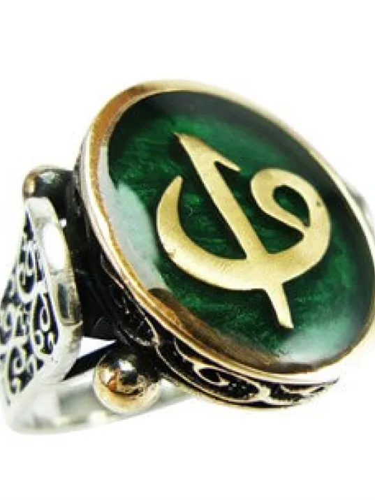 ELİF VAV YEŞİL MİNELİ GÜMÜŞ ERKEK YÜZÜK YZK79