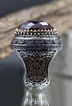 Kırmızı Zirkon Taşlı Ay Yıldız Desenli Yanı Lale Motif Erkek 925 Ayar Gümüş Yüzük GYZENDZIRAY-KRM