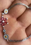 Papatyalı Nergis Çiçeği Zirkon Taşlı Bayan Gümüş Bileklik