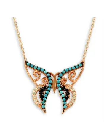 Turkuaz Taşlı Kelebek Bayan Gümüş Kolye