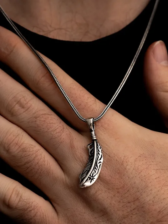 Kızılderili Tüy Gümüş Kolye Ucu Ve Kolye