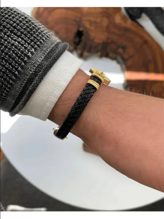 Erkek Bileklik - Deri Erkek Bileklik - Taşlı Altın Kaplama Erkek Bileklik - Taşlı Pusula Model