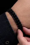 Erkek Çelik Bileklik - Benekli Oniks Doğaltaş Erkek Deri Bileklik