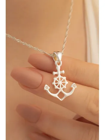 Gemi Çapası Gümüş Bayan Kolye Orta Boy