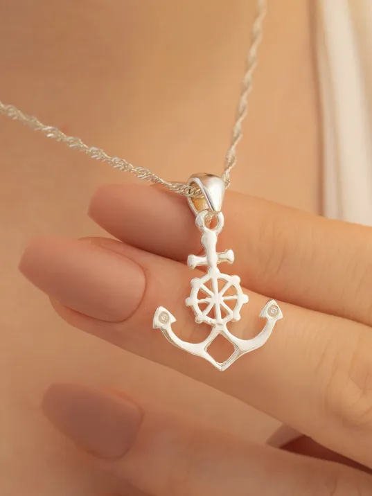 Gemi Çapası Gümüş Bayan Kolye Orta Boy
