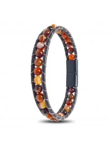 Erkek Doğaltaş Bileklik - 6Mm Damarlı Doğal Kırmızı Akik Taşlı Deri Örgü Kordon Bileklik Erkek Doğaltaş Bileklik - 6Mm Damarlı Doğal Kırmızı Akik Taşlı Deri Örgü Kordon Bileklik