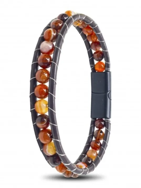 Erkek Doğaltaş Bileklik - 6Mm Damarlı Doğal Kırmızı Akik Taşlı Deri Örgü Kordon Bileklik Erkek Doğaltaş Bileklik - 6Mm Damarlı Doğal Kırmızı Akik Taşlı Deri Örgü Kordon Bileklik