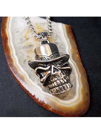 Ottoman Şapkalı Kurukafa Erkek Çelik Kolye Zincir