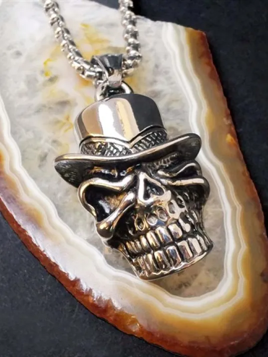 Ottoman Şapkalı Kurukafa Erkek Çelik Kolye Zincir