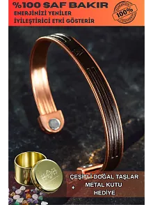 Erkek Kadın Bakır Bileklik - Hakiki Deri Viking İskandinav Mıknatıslı Metal Kutu Ve Doğal Taşlar