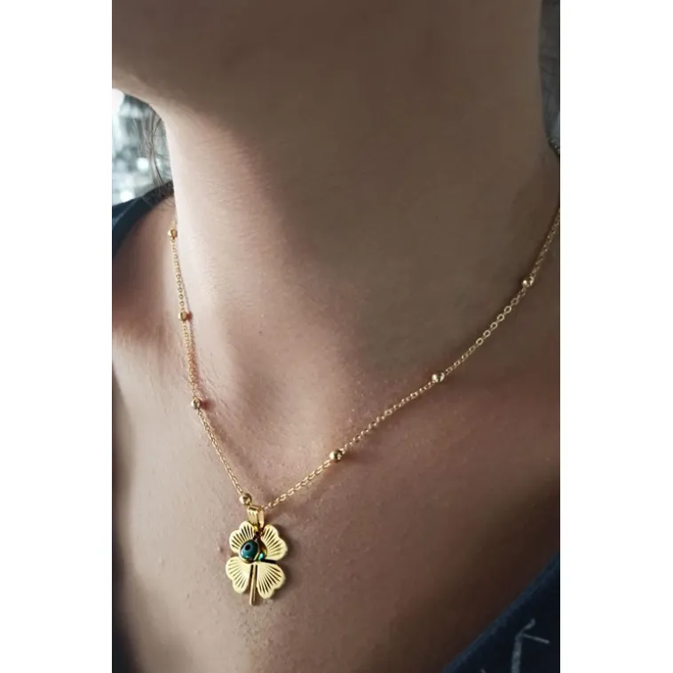 Gold Kaplama Altın Renk Top Zincir Nazar Boncuklu Yonca Bijuteri Kolye Gold Kaplama Altın Renk Top Zincir Nazar Boncuklu Yonca Bijuteri Kolye