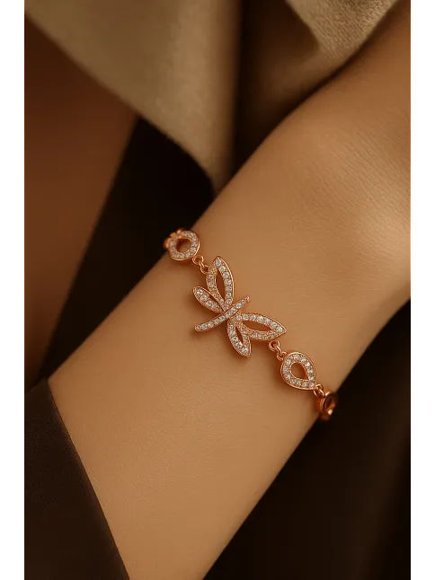 Kadın Gümüş Bileklik - Rose Kaplama Yusufçuk Model Damla Motifli Gümüş Bilezik
